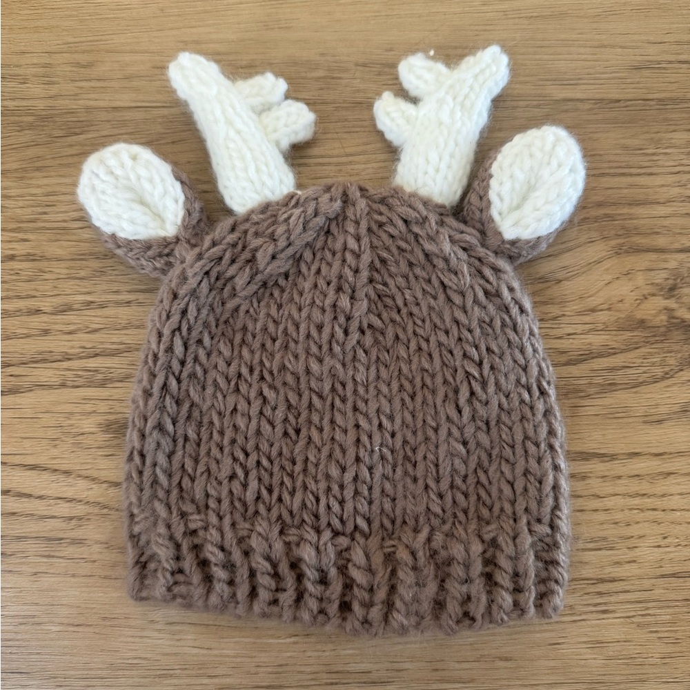 Adorable Brown and Cream Knit Reindeer Hat for Kids